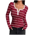 thumbnail image 1 of VgaVtl T-Shirts à Manches Longues pour Femmes Automne Hiver Hauts pour Femme Ajustés Décontractés à Rayures Superposition Entraînement Chemises Rouges,TG, 1 of 6