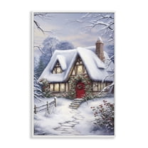Stupell Industries Niveous Winter Cottage Holiday Painting White Framed Art Print Wall Art, 12 x 18