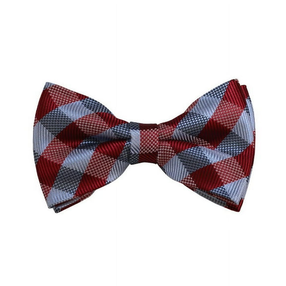Red, Grey And Silver Checkered Woven Pre-Tied Bow Tie