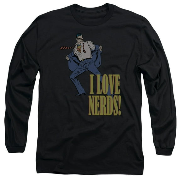 DC Comics I Love Nerds Long Sleeve Adult 18/1 T-Shirt Black
