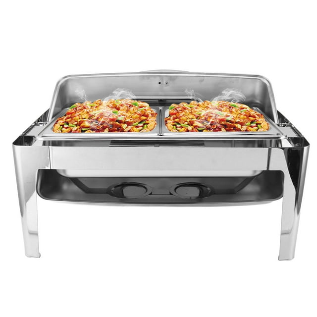 Stainless Steel Buffet Chafer 9L Food Warmer with Glass Lid for Catering Events