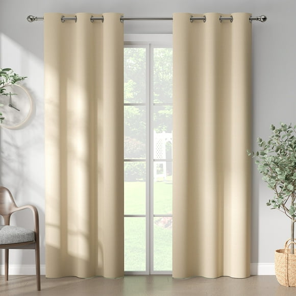 Curtainking Beige Blackout Curtains 2 Panels Thermal Insulated Gromemt Curtains for Living Room, 40x72 inch,