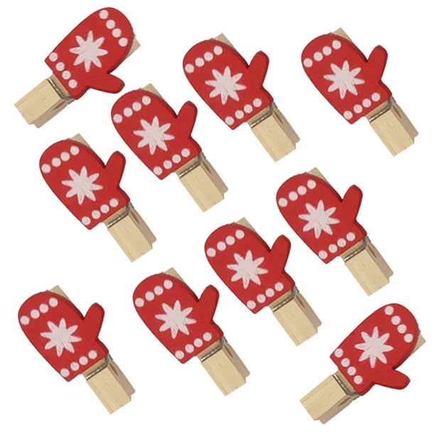 Billuyoard Clips de Serie navideña Abrazaderas de resorte Clips de decorativos impresos con dibujos animados, guante Kits de decoración para fiestas Guantes