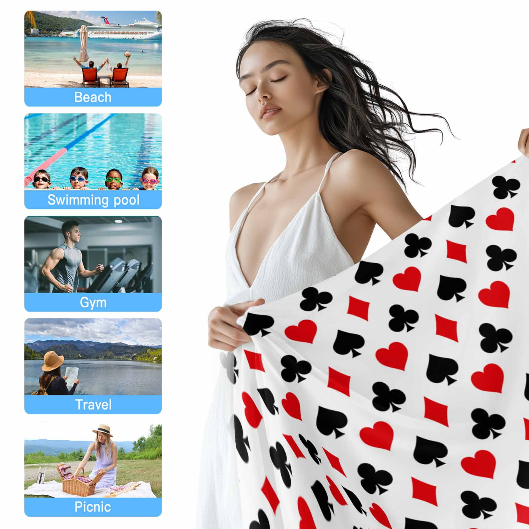 Poker Game Texture Beach Towels Blanket Soft&Absorbent Quick Dry Microfiber Red Black Casino Pattern Pool Towels for Swimming ,Yoga, Sports, Gym, Camping,Large 30X60in,