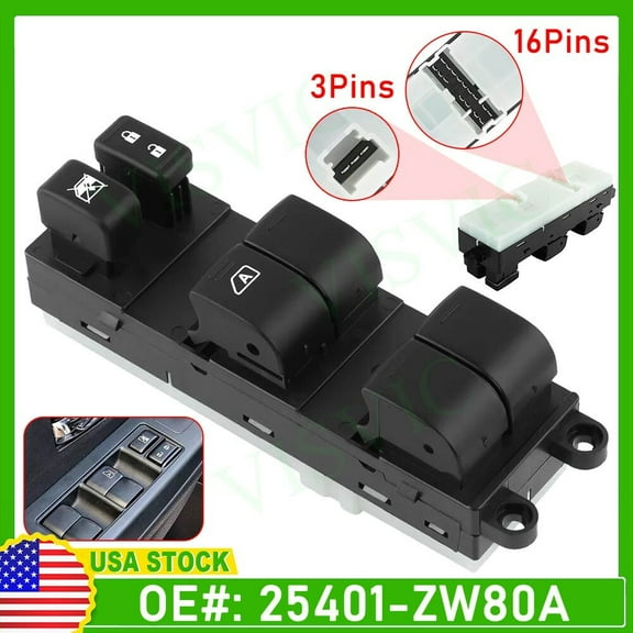 For Nissan Versa 09-12 Front Left Master Power Window Control Switch 25401-ZW80A