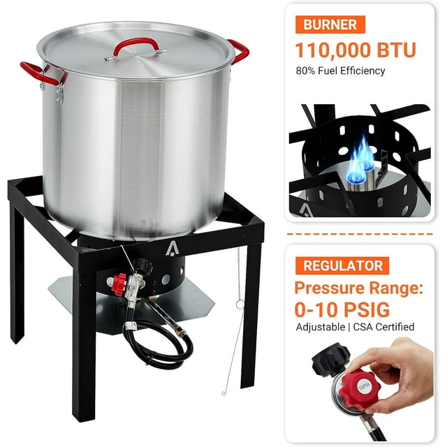 Royalbelle Friteuse à Dinde de 60 QT, Friteuse Profonde d'Extérieur en Aluminium et Cuiseur Vapeur de Fruits de Mer avec Régulateur, Marmite à Poisson avec Injecteur, Trousse Thermomètre et Réchaud au Propane d'Extérieur avec Support pour Poisson
