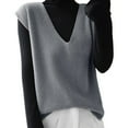 thumbnail image 2 of Sweaters For Women Autumn Winter Knitted Sweater Vest Korean Sleeveless V-Neck Pullover Loose Waistcoats Covering Yarn Gray Size L-2Xl Oversized Sweaters For Women, 2 of 4