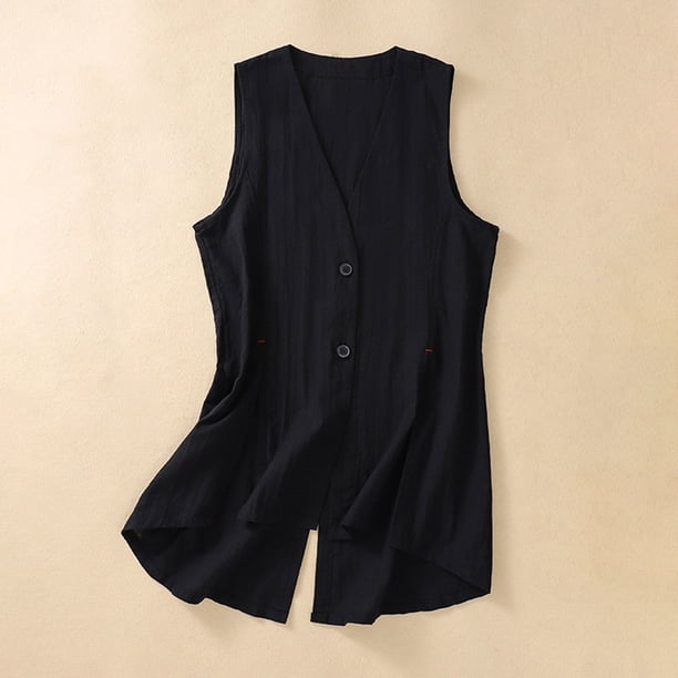 Puntoco Chaleco De Lino De Algodón Vaquero Para Mujer Cárdigan Sin Mangas De Mezclilla Informal Tendencia Puntoco Puntoco-1