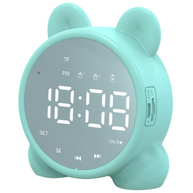 Despertador para niños Altavoz Bluetooth Despertador de cabecera, Verde claro