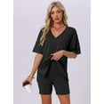 thumbnail image 2 of DARING DIVA Pajamas V Neck Workout Reversible Tracksuit Shorts Set XS Black, 2 of 6