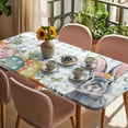 thumbnail image 3 of Happy Easter Table Cloths for 6 Foot Rectangle Tables, Spring Bunny Easter Eggs Floral Teal Plaid Patio Waterproof Elastic Fitted Tablecloths, Washable Rectangular Table Cover for Camping, 3 of 8
