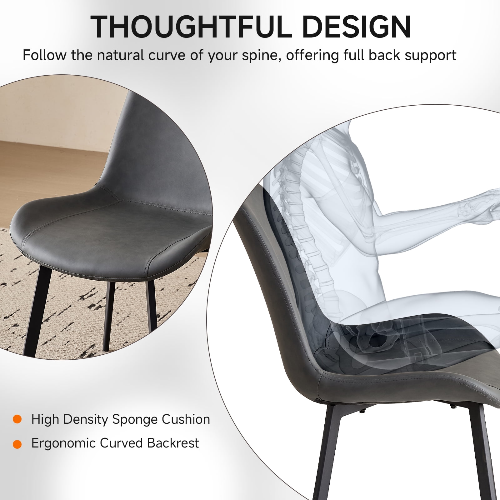 Dining Chairs Set of 4 Modern [Synthetic Leather] Upholstered Kitchen Chairs with Contoured Backrest Metal Legs for Dining Living Room Home, Grey