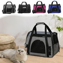 Pet Carrier Bag | Soft Mesh Travel Tote for Small Pets Under 17lb | Ventilated Scratch-Resistant Polyester | Portable Handbag with Adjustable Shoulder Strap | Gray Black Pink Blue | 16x12x9in | 1 Pc