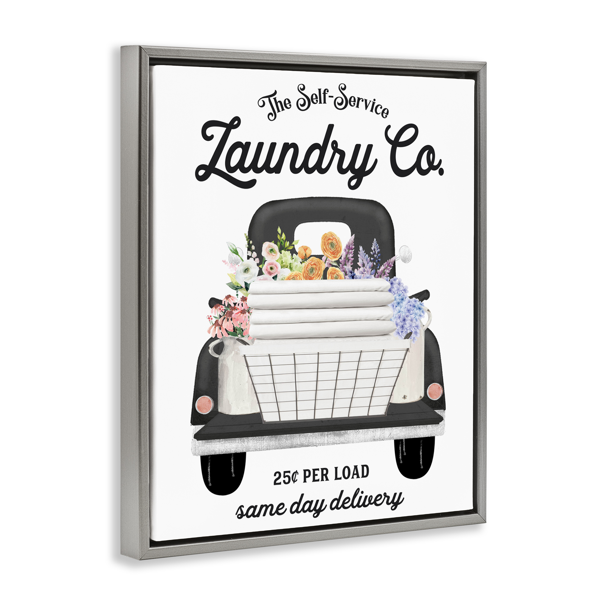 Laundry Service Truck Gray Framed Floater Canvas Wall Art, design by Lettered and Lined