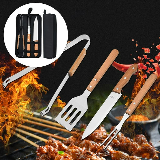 BBQ Tools Set Stainless Steel with Carry Case Cooking Utensil Camping Grill Barbecue Utensil Tool Grill Accessories for Dad Men Gifts 3 PIEZAS