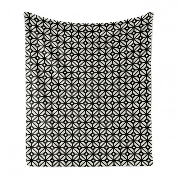 Geometric Soft Flannel Fleece Throw Blanket, Monochrome Lattice Pattern with Rhombuses and Crossing Lines Print, Cozy Plush for Indoor and Outdoor Use, 70" x 90", Charcoal Grey Eggshell, by Ambesonne