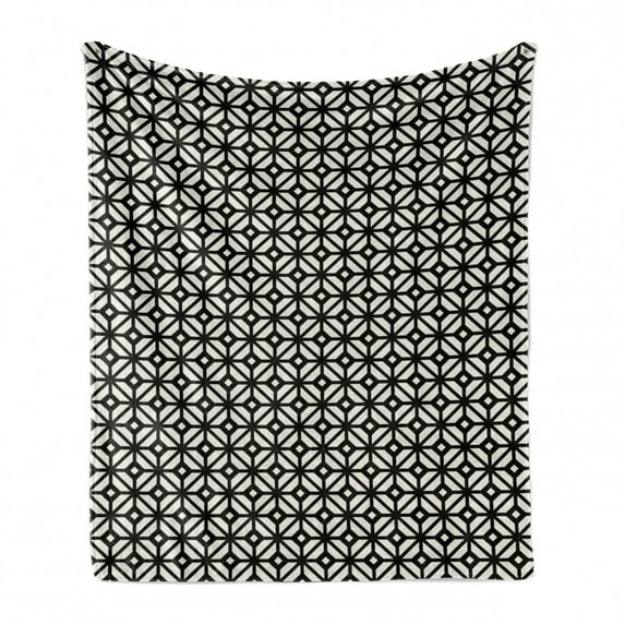 Geometric Soft Flannel Fleece Throw Blanket, Monochrome Lattice Pattern with Rhombuses and Crossing Lines Print, Cozy Plush for Indoor and Outdoor Use, 50" x 70", Charcoal Grey Eggshell, by Ambesonne