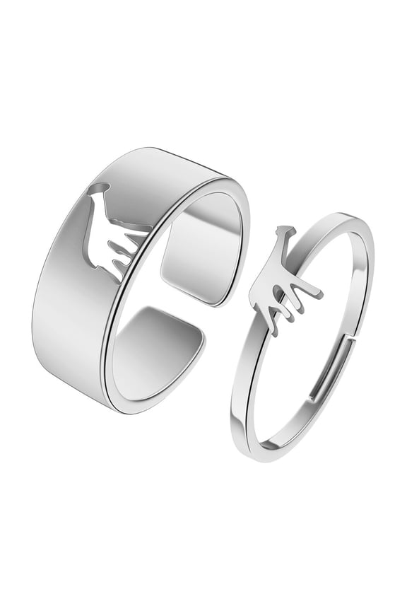 2pcs Giraffe Couple Set Promise Ring Engagement Wedding Party Matching Adjustable Ring