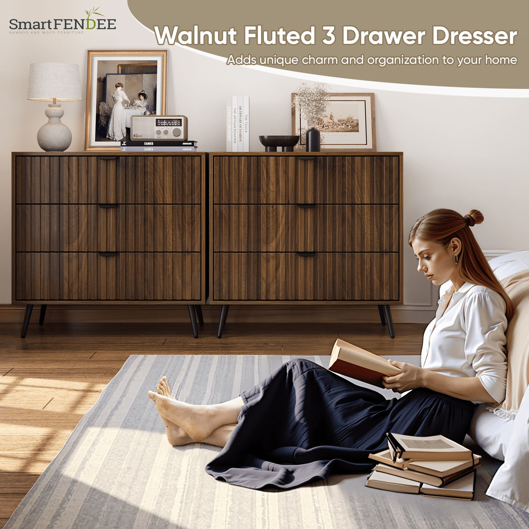 Algherohein Wood Dressers for Bedroom 3 Drawer,Chest of Drawers Walnut,Aldult