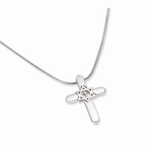 Holy Land Gifts 479292 Necklace - Cross & Star Of David - Stainless Steel Silver Plated - No.95107