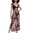 thumbnail image 2 of Sakmal V-Neck Womens Dresses Long Black Sleeveless Floral Sexy Lace Cutout Fit & Flare Dress, 2 of 5