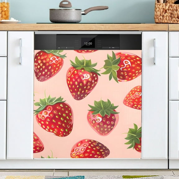 Ryvnso Strawberry Dishwasher Magnetic Refrigerator Magnet Cover Kitchen Home Decorative 23"x26"