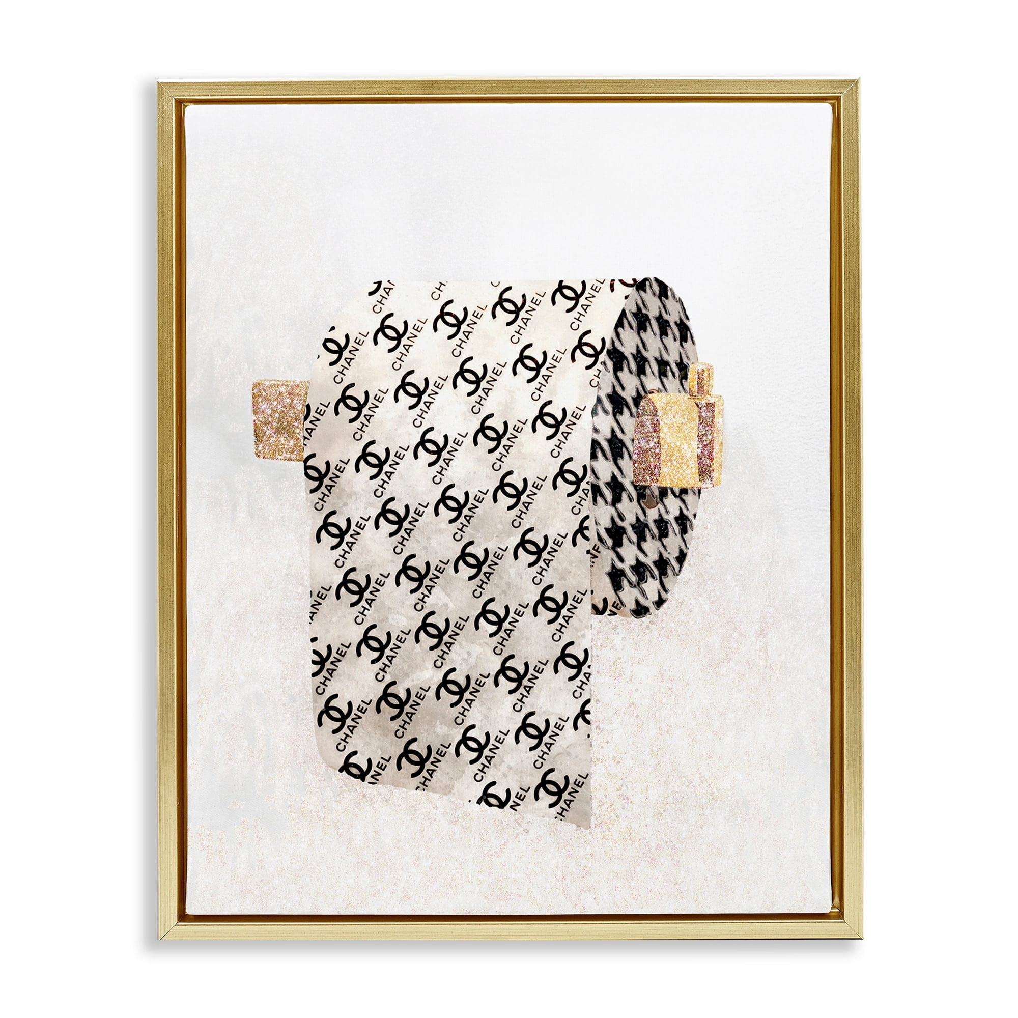 Stupell Industries Fashion Glam Toilet Paper Designer Detailing Metallic Gold Framed Floating Canvas Wall Art, 24x30, by Ziwei Li