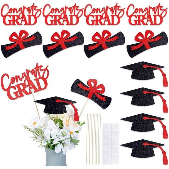 Paper Graduation Party Centerpiece Sticks Toppers for Party Decoration Supplies with Wood Bar & Glue Red 216x126x0.4~0.9mm