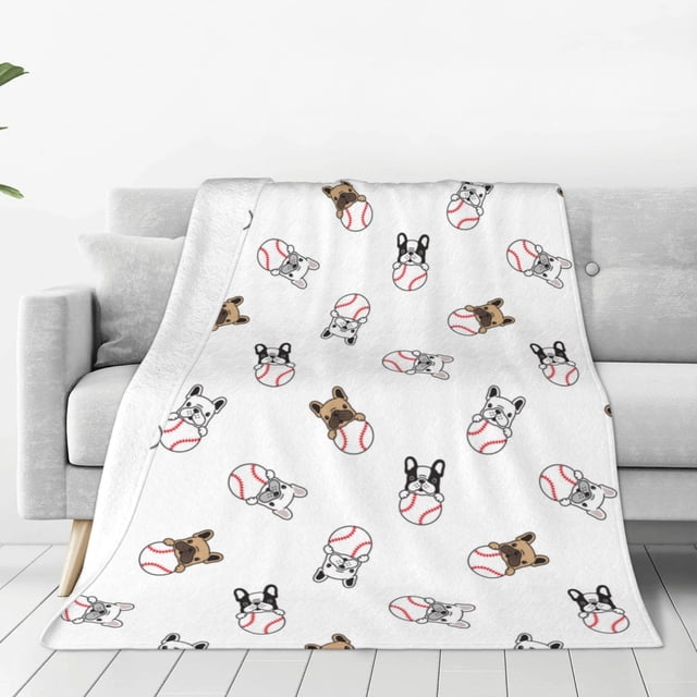 Fotbe Bbaseball Dog Manta de Franela Acolchonada con Estampado, Súper Suave y Esponjosa, Extra Grande para Sofá, Cama, Uso Todo el Año-50"x40"