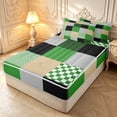 thumbnail image 2 of Manfei Art Plaid Zipper Queen Comforter Set with Fitted Sheet and 2 Pillowcases,Abstract Grid Zipper Bedding Set,Green Yellow,Black Reversible,4pcs, 2 of 8