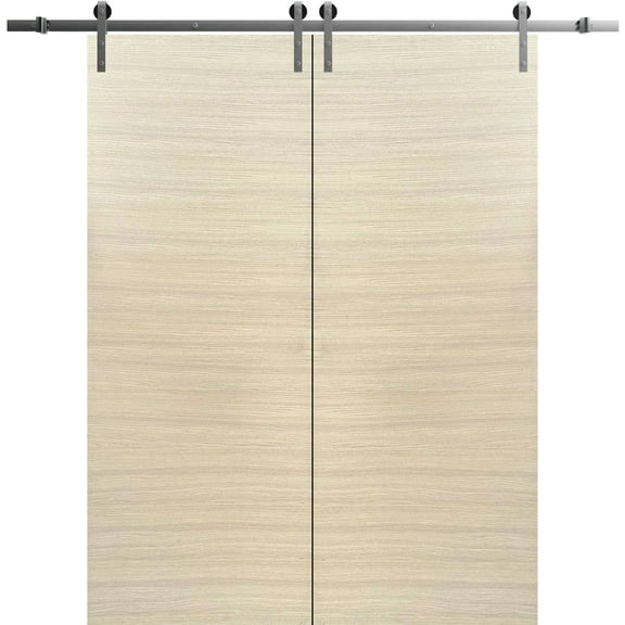 Sturdy Double Barn Door 64 x 96 inches | Planum 0010 Natural Veneer | Stainless Steel 13FT Rail Hangers Heavy Set | Solid Panel Interior Doors