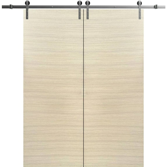 Sturdy Double Barn Door 84 x 80 inches | Planum 0010 Natural Veneer | Stainless Steel 14FT Rail Hangers Heavy Set | Solid Panel Interior Doors
