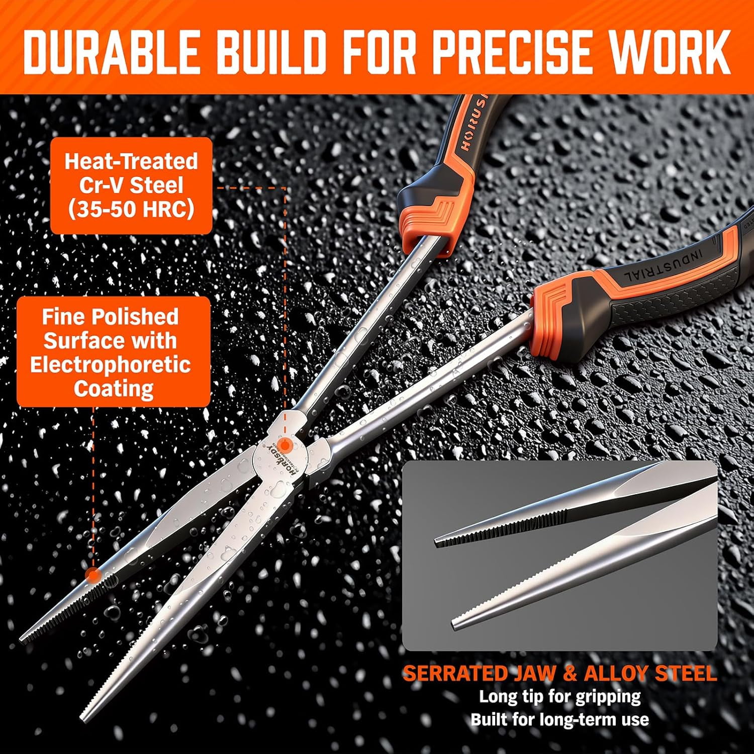 3-Piece 11 Inch Long Reach Needle Nose Pliers Set, Extra Long Straight, 45° & 90° Bent Nose Pliers with 3 Magnetic Plier Racks and Roll-Up Storage Bag for Tight Spaces