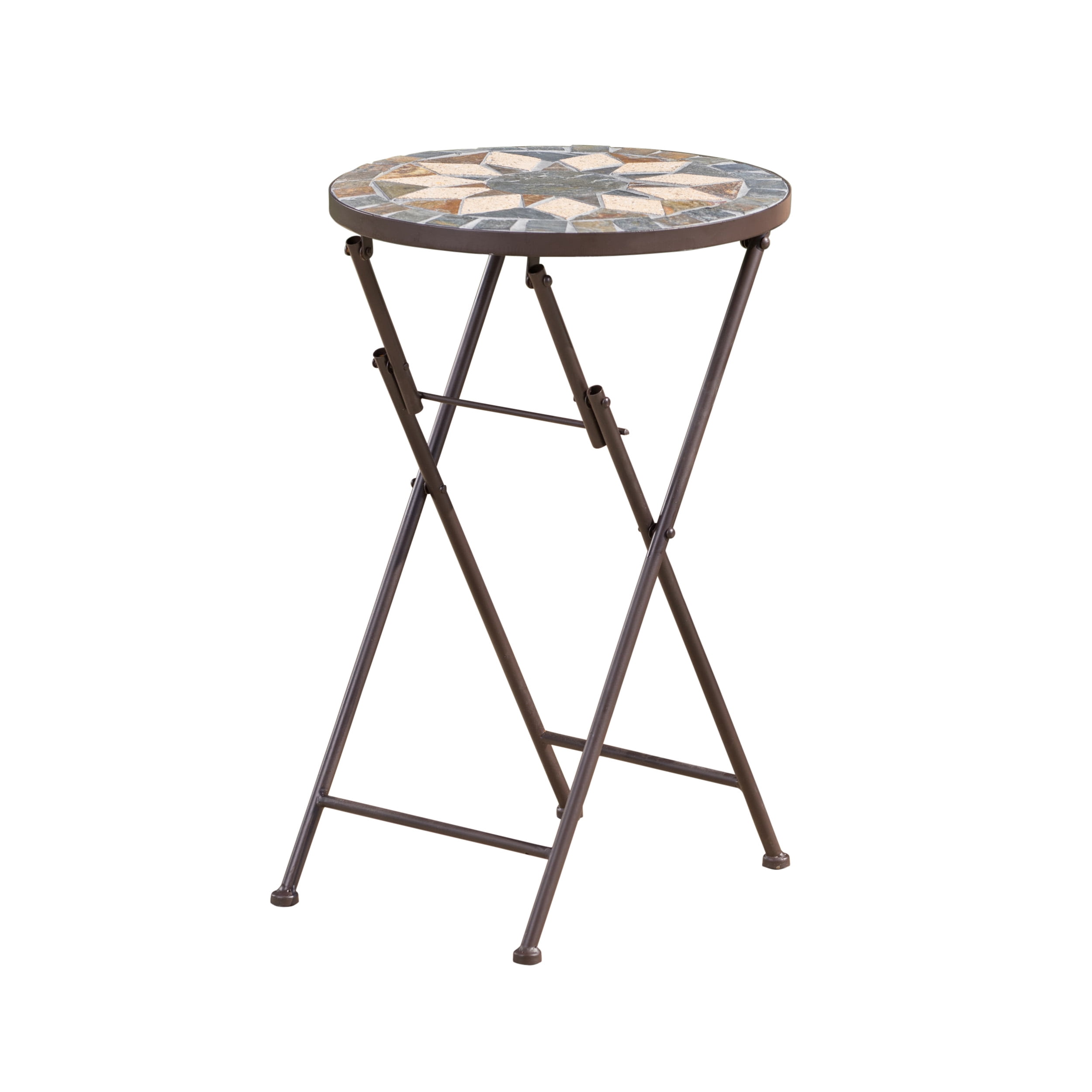 Leumius 14" Folding Side Table with Stone Mosaic Top,Indoor Outdoor Accent Table for Patio/Outdoor