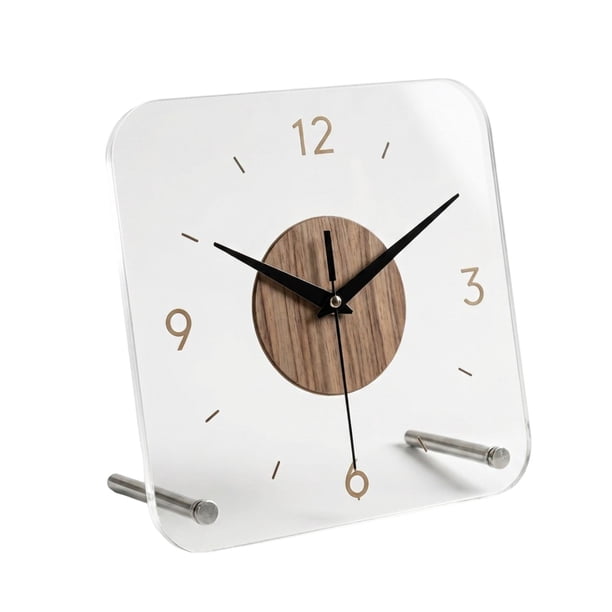Reloj de Mesa Escritorio Moderno Reloj Decorativo Cuadrado Reloj de Acrílico Madera Metal Silencioso Adecuado para Dormitorio Sala de Estar