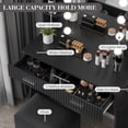 thumbnail image 3 of Vanity Desk with Mirror and Lights, Makeup Dressing Table with Power Outlet, Stool, 2 Drawers & 6 Shelves, 3 of 6
