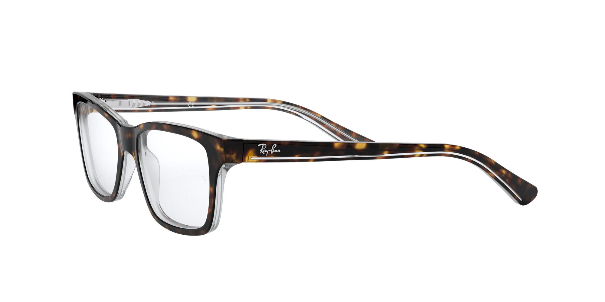 Ray-Ban Youth Size 48 0RY1536 Prescription Eyeglasses with Case, Dark Havana on Transparent/Demo Lens
