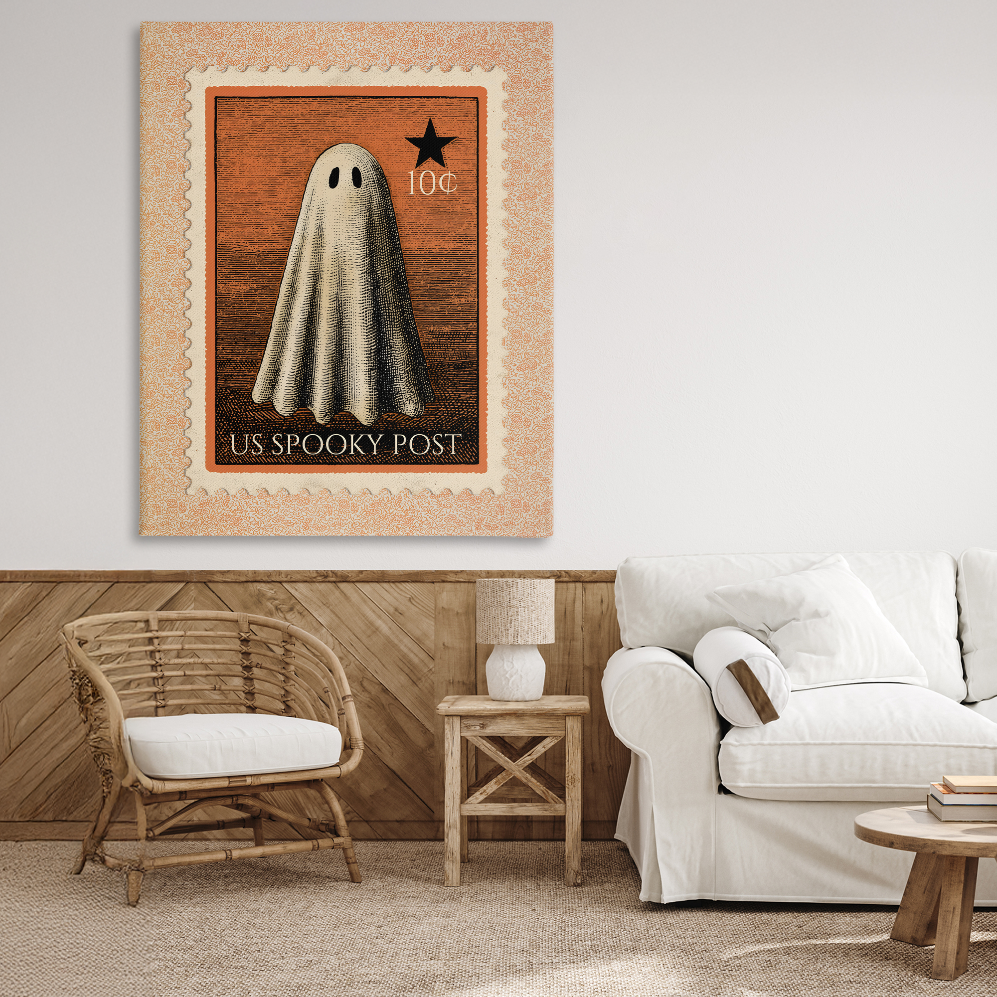 Vintage Ghost Stamp Canvas Wall Art, design by Arlington Prints