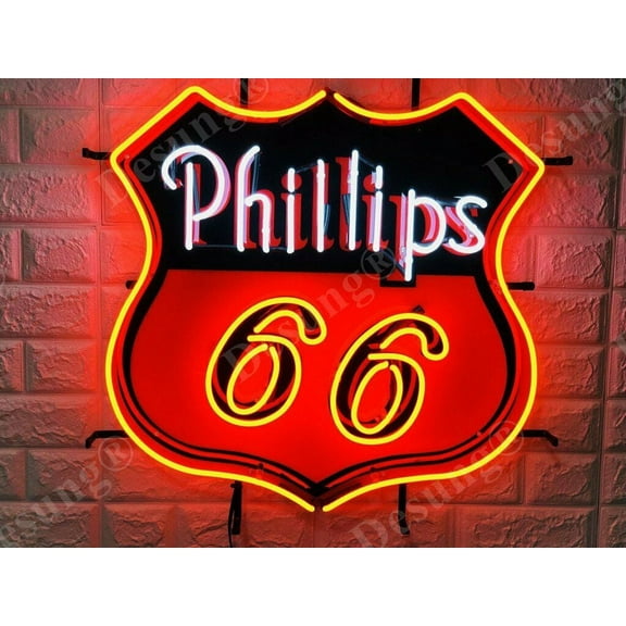 Queen Sense 20"x16" Phillips 66 Gasoline Gas Oil Neon Sign HD Vivid Printing Handmade Gas Oil Neon Light 120P66GVVD