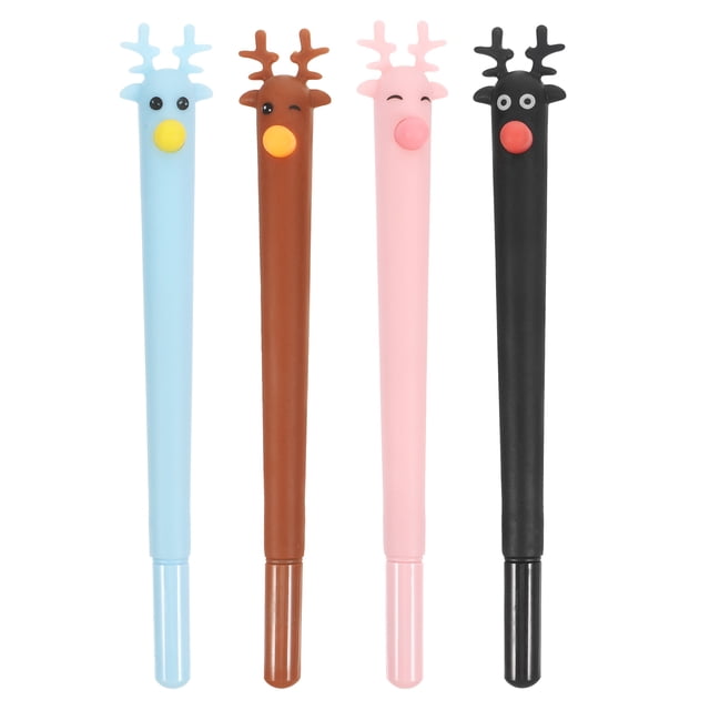 4Pcs Bolígrafos de tinta azul Bolígrafo con forma de ciervo navideño Lindo regalo de papelería para estudiantes (negro, marrón, azul y rosa)