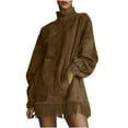 thumbnail image 3 of qolati Faux Suede Dresses for Women Vintage Wester Mock Neck Long Sleeve Fringe Hem Mini Dress Elegant Loose Fringe Dress Casual Party Outfits Brown XL, 3 of 9