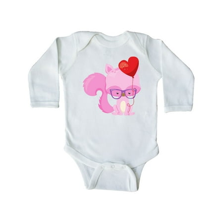 

Inktastic Valentine s Day Squirrel Squirrel With Balloon Gift Baby Boy or Baby Girl Long Sleeve Bodysuit
