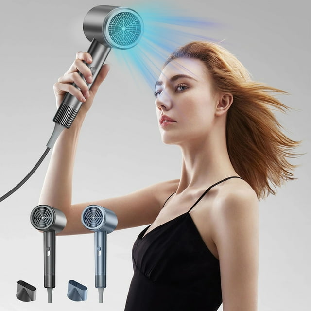 Secador de pelo profesional de alta potencia, 3 configuraciones de velocidad, tecnología iónica, temperatura constante de 134.6 °F, plástico ignífugo, azul, portátil para viajar, secador de pelo con