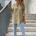 thumbnail image 2 of Virmaxy Womens Blouses Long Sleeve Shirt Women Casual Fashion Solid Color Button T-Shirt Long Sleeves One Shoulder Top Blouse Tops Khaki-2 L, 2 of 7