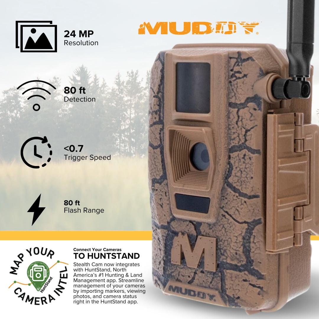 Muddy Mitigator Cellular 24MP Imaging Trail Camera with 80 Feet Detection and Flash Range (4-Pack) Bundle with 32GB Ultra SDHC UHS-I Memory Card (4-Pack) and Focus High Speed Card Reader (9 Items)