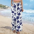 thumbnail image 5 of ClodeEU Wide Leg Pants for Women,Floral Printed Trousers with Pockets ,Elastic Waist With Drawstring Navy,Womens Plus XL, 5 of 8