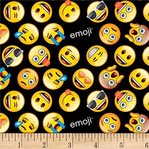 Emojis on Black Cotton Fabric by The Yard