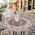 thumbnail image 6 of Blue Burnt Orange Boho Round Tablecloth for 45-54 Inch Tables,Fitted Table Cover with Elastic Edge,Antique Southwestern Ethnic Waterproof Outdoor Table Cloth Protector for Patio Garden Dinner Picnic, 6 of 9