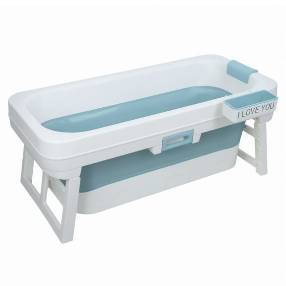 Anvazise 51 inch Foldable Bathtub Portable Bathtub for Adult Kids Large Collapsible Tub with Flip-up Handle Freestanding Surround Collapsible Bathtub, No Lid, Hot Bath, Ice Bath (Blue)