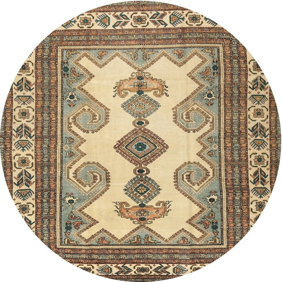 Ahgly Company Indoor Round Traditional Dark Sienna Brown Persian Area Rugs, 4' Round